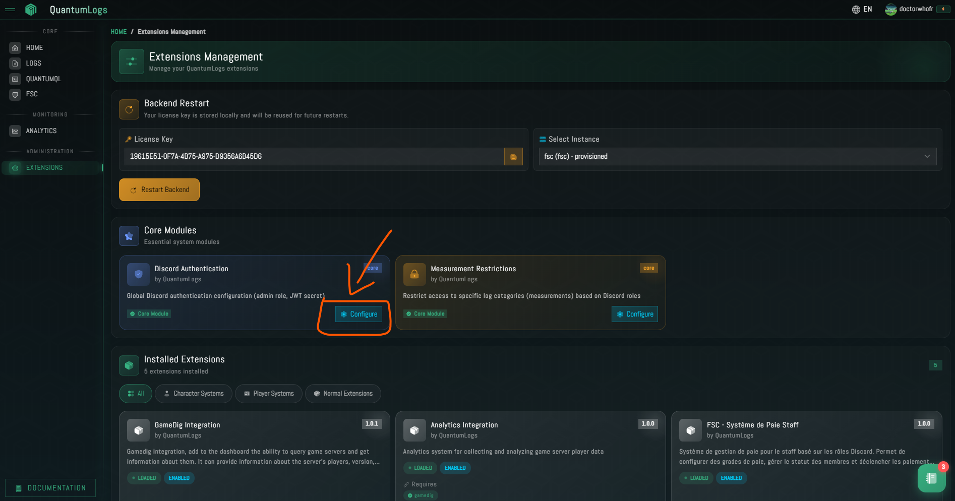 Bouton Configure de Discord Authentication